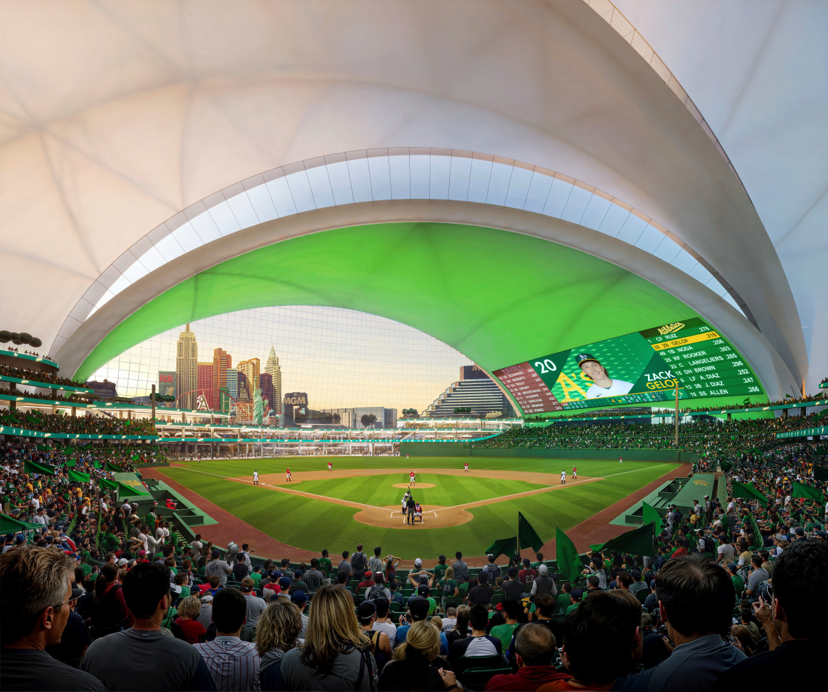 An artist's rendering of the proposed $1.5-billion stadium the Oakland Athletics are planning to move into in 2028.