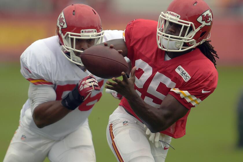 Kansas City running back Jamaal Charles bruised his foot while moving some boxes Thursday night.