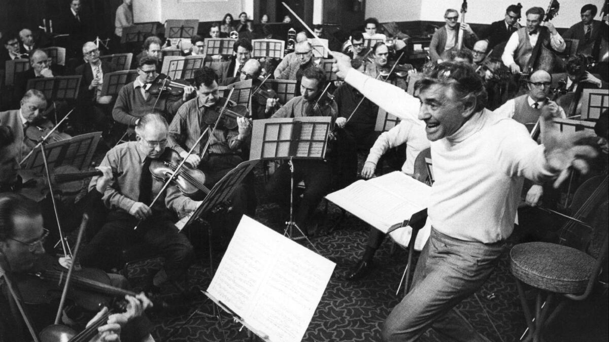 Bernstein rehearses with the London Symphony Orchestra.