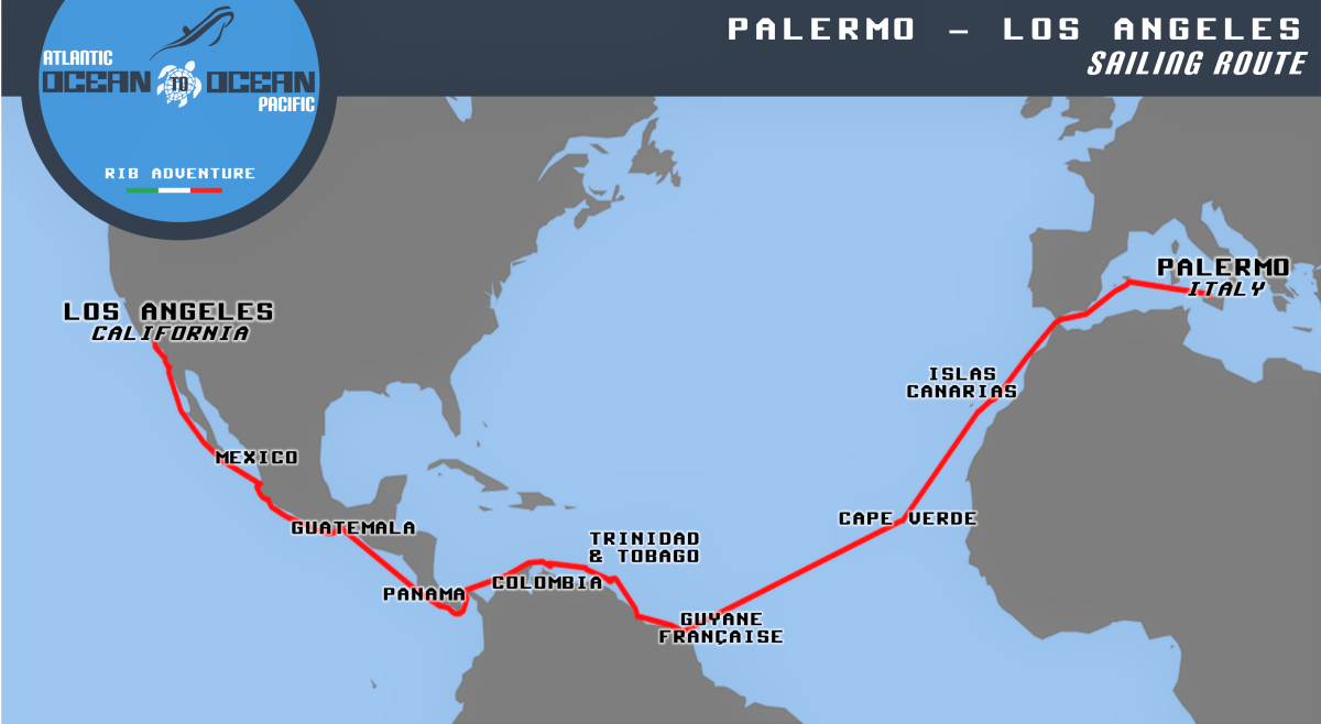 This is the route taken by Italian ocean adventurer Sergio Davì in his 38-foot inflatable dinghy from Italy to Los Angeles.
