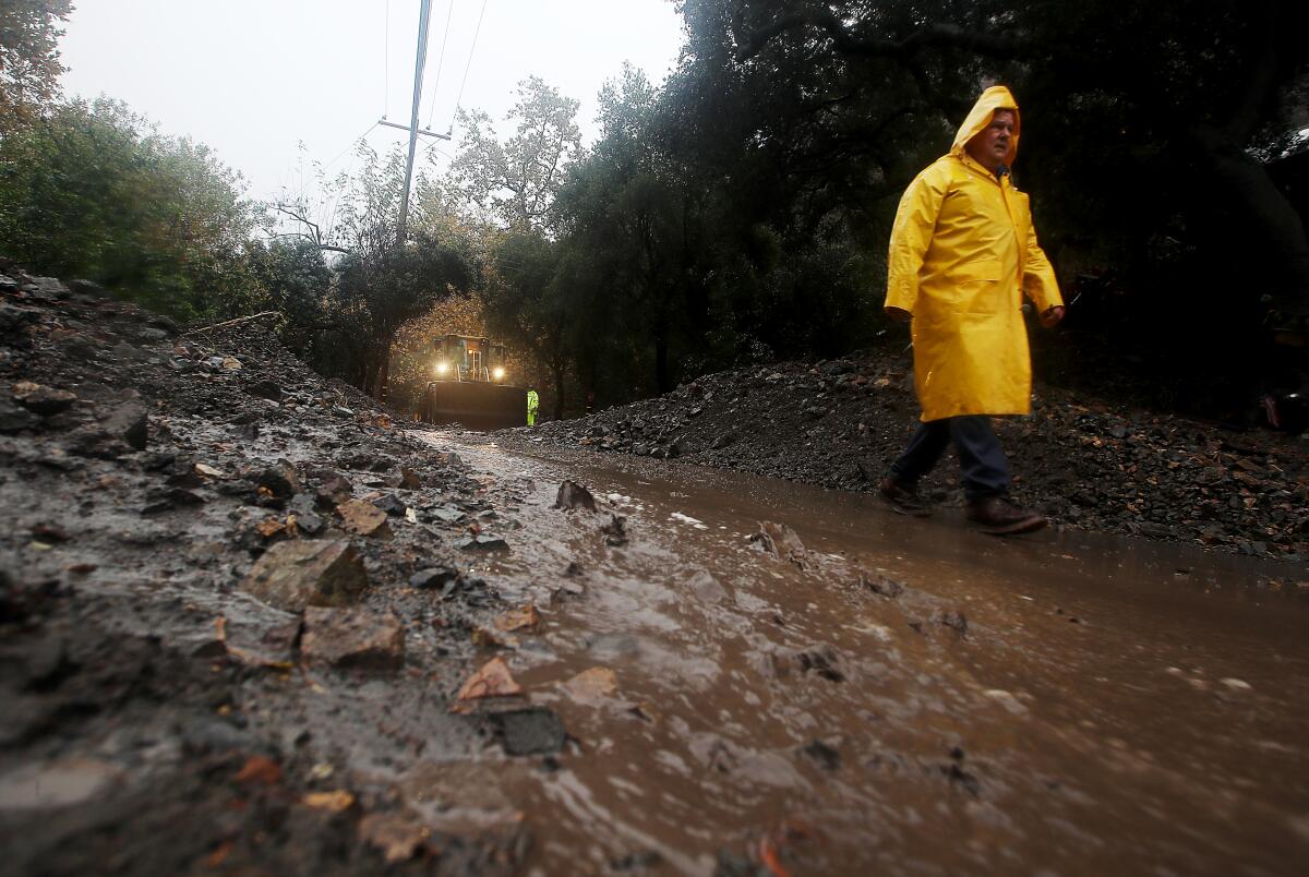 Mud flows in the Silverado Canyon