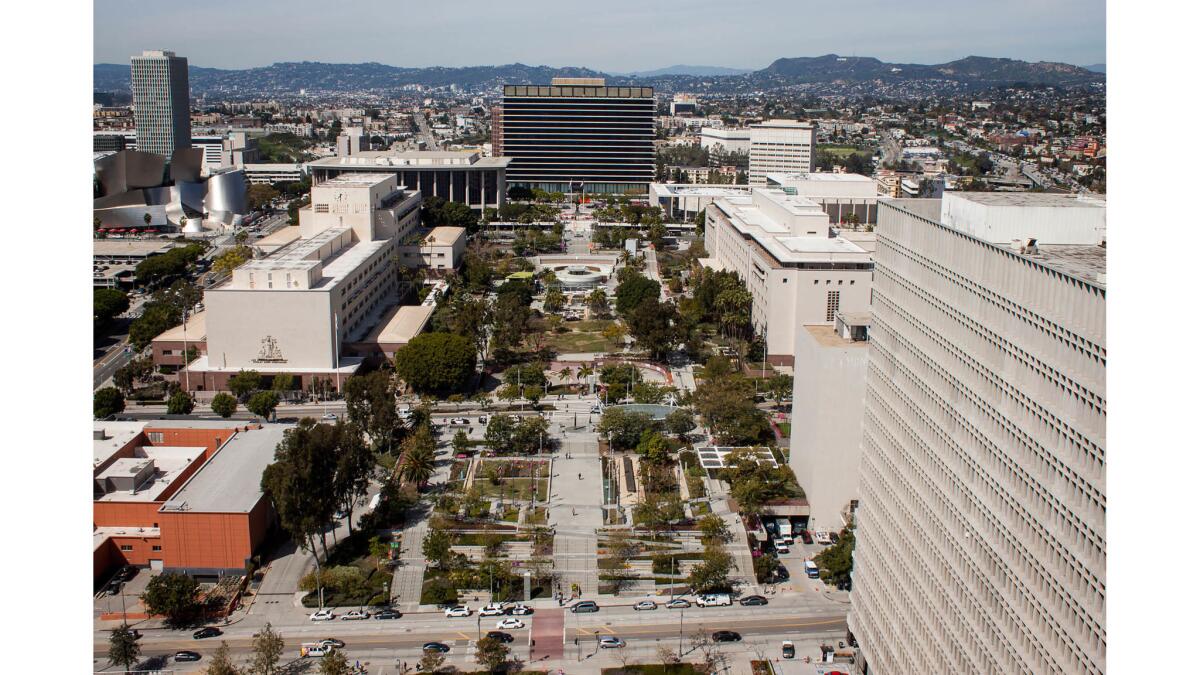 March 7, 2017: View from Los Angeles City Hall looking West.