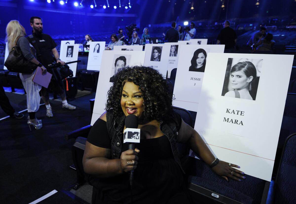 Nicole Byer from the MTV series "Girl Code" does her stand up during the MTV Movie Awards press junket.