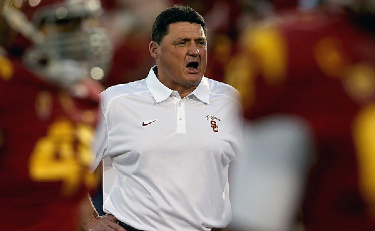 Former USC interim coach Ed Orgeron is among the potential candidates for the Trojans' vacant defensive line coaching position.