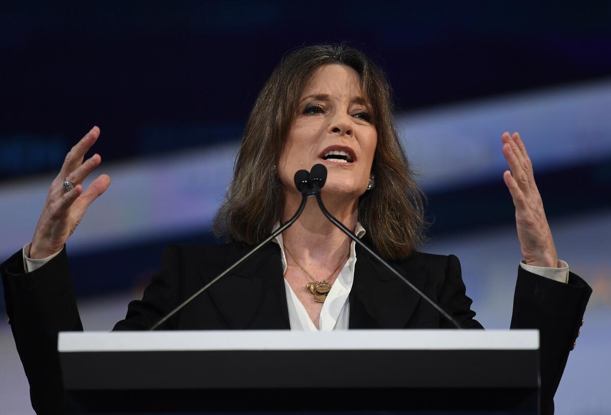 Marianne Williamson speaks at the California Democratic Party convention in Long Beach in November.