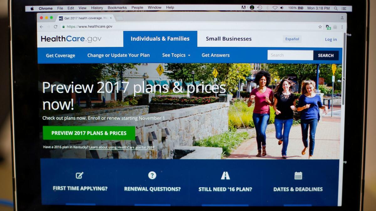 The HealthCare.gov website is seen on a laptop in October 2016.