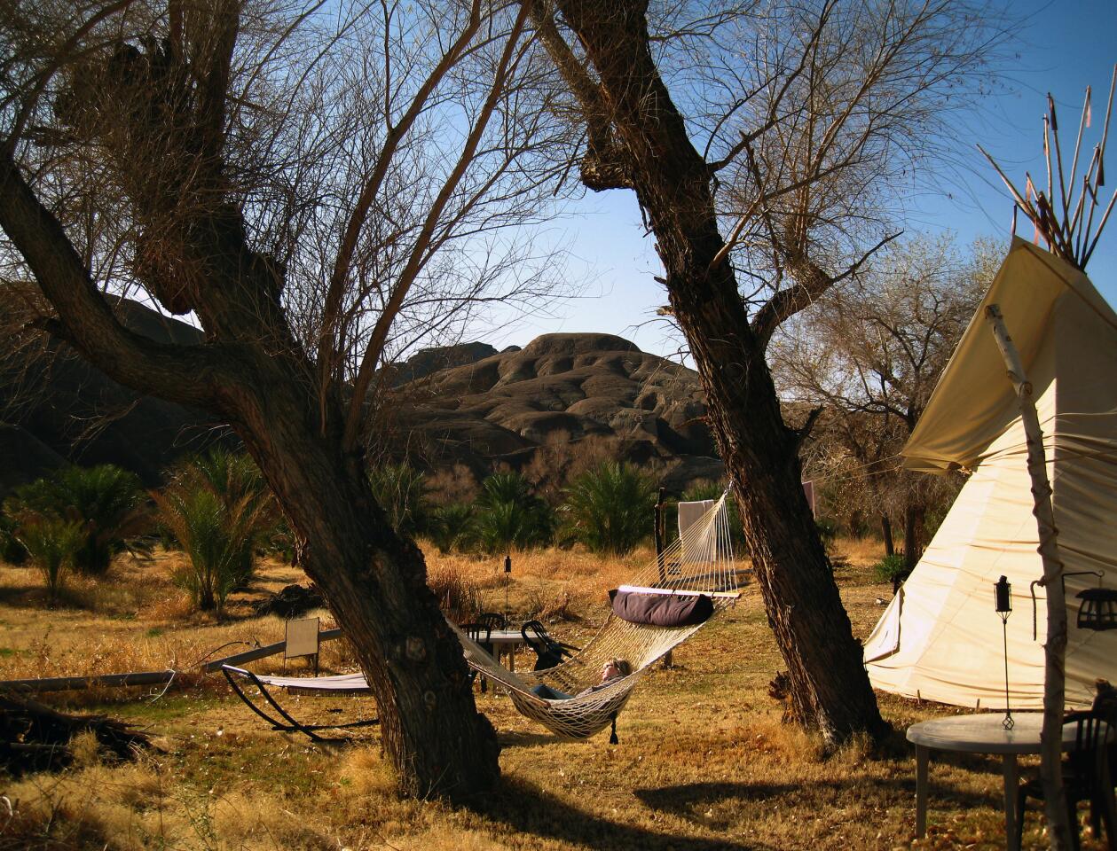 We had checked in about 1 a.m. after a five-hour drive from Los Angeles. Our domicile for two nights in mid-February was one of three tepees on the grounds of China Ranch, a date farm in the tiny town of Tecopa just outside Death Valley National Park.