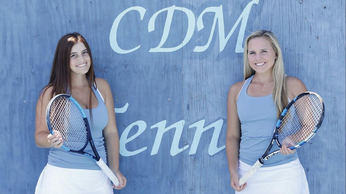 Bella McKinney, left, and Shaya Northrup, have teamed up again in doubles for Corona del Mar High.