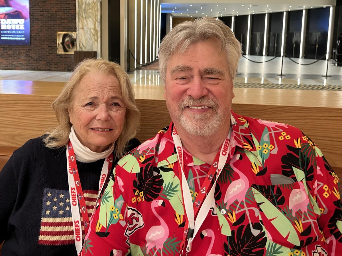 Ed Kelce and his girlfriend, Maureen, in Las Vegas for Super Bowl LVIII.