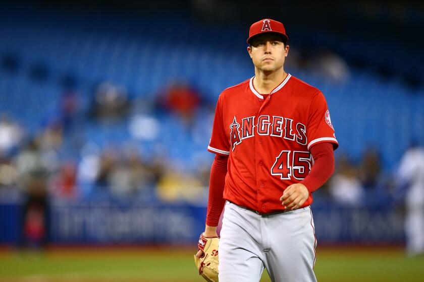 The Angels' Tyler Skaggs during a game against the Toronto Blue Jays in 2019.