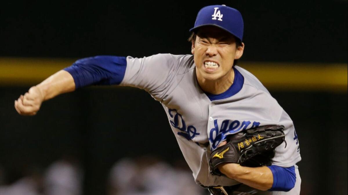 Dodgers right-hander Kenta Maeda pitches against the Diamondbacks during the first inning of a game on Sept. 16.