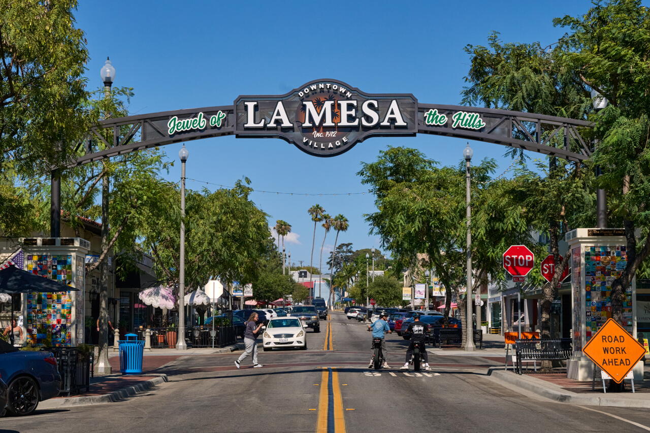 The La Mesa sign in the shopping areas around La Mesa, San Diego