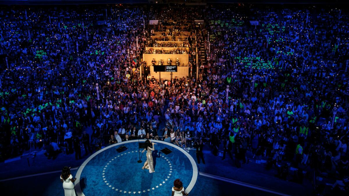 Katy Perry performing at the Democratic National Convention.