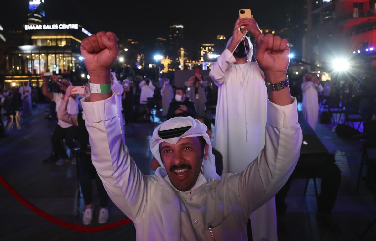 Emiratis celebrate after the Hope Probe enters Mars orbit