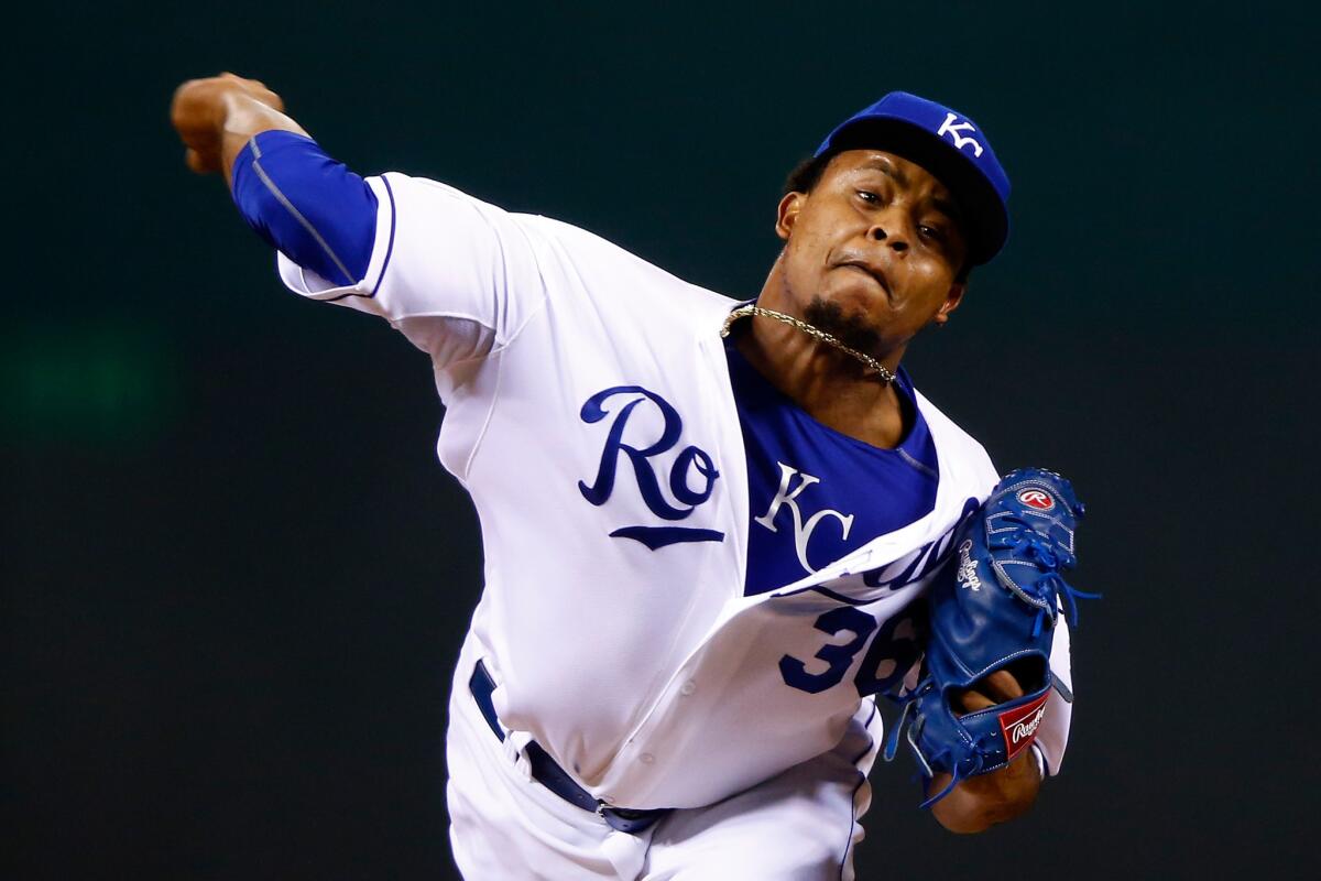 Kansas City's Edinson Volquez pitches against the New York Mets during Game 1 of the World Series on Oct. 27.