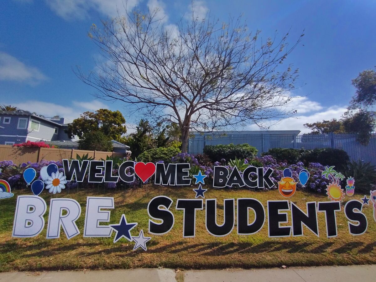 Bird Rock Elementary School students get a big welcome to the campus April 12.