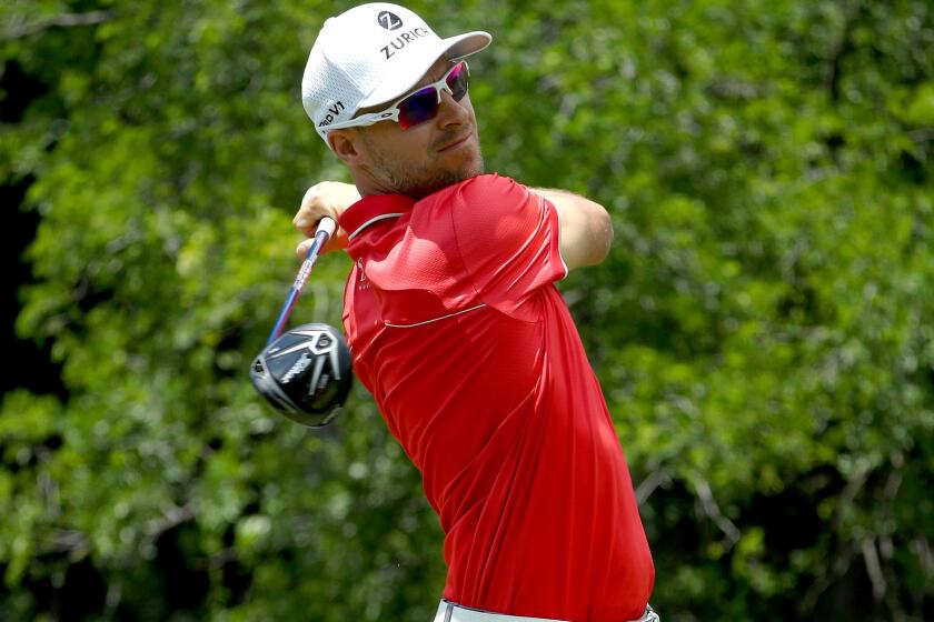 Ben Crane tees off at No. 12 during the second round of the AT&T Byron Nelson on Friday.