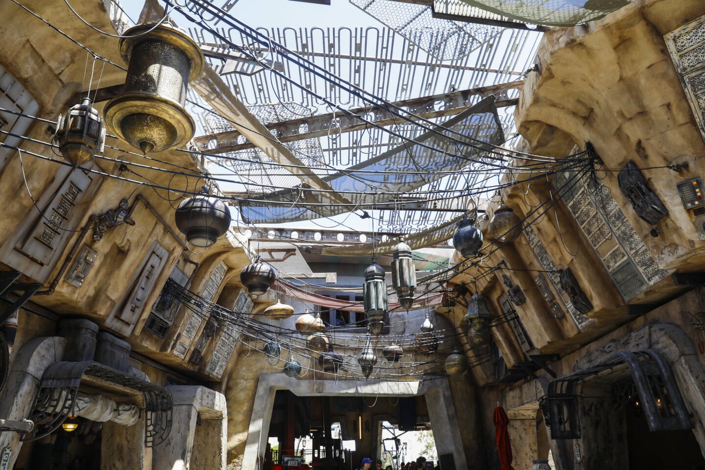Inside the marketplace, where goods are sold as part of Star Wars: Galaxy's Edge.