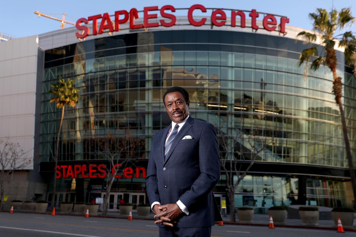 Jim Hill in front of Staples Center.