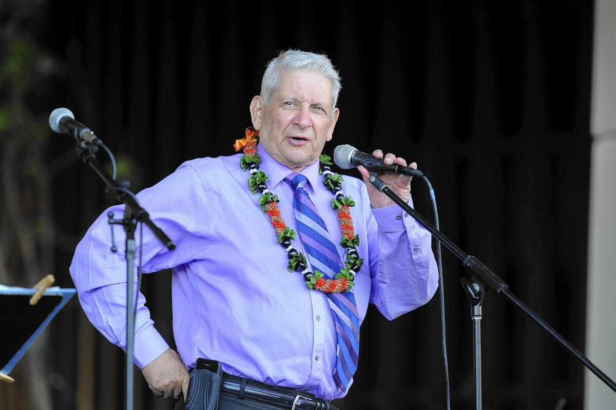 Hawaii state Sen. Sam Slom speaks at a rally in Honolulu against legislation that would legalize same-sex marriage in the state. He is the only Republican out of 25 members of the Senate.