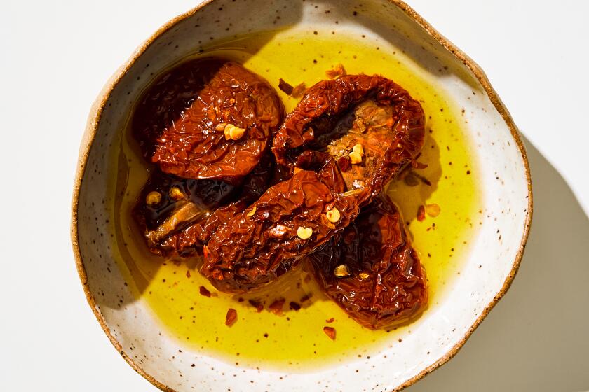 LOS ANGELES - THURSDAY, May 23, 2019: For Evan Kleiman Column on Sundried Tomatoes. Food Stylist by Ben Mims/ Julie Giuffrida and propped by Nidia Cueva at Proplink Tabletop Studio in downtown Los Angeles on Thursday, May 23, 2019. (Leslie Grow / For the Times)