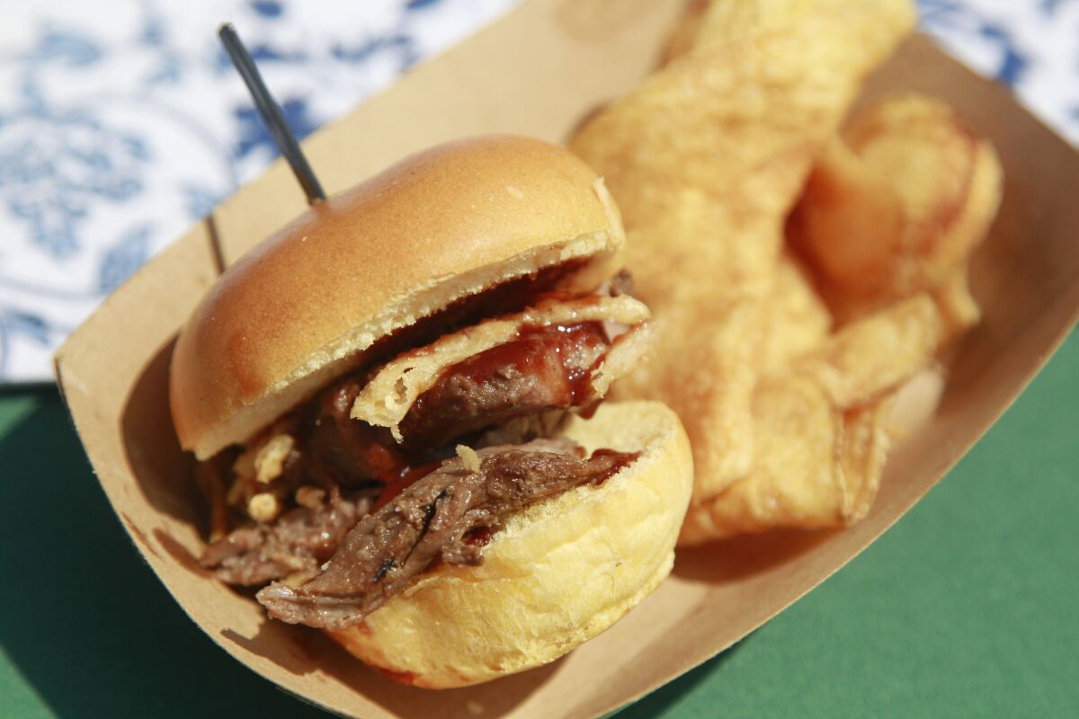 Cardiff Crack sliders, made with marinated tri-tip from Cardiff's Seaside Market, are among the new food items featured at this year's 2019 San Diego County Fair.