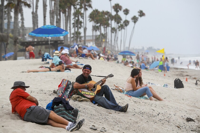 A busy summer day at the beach south of the San Clemente pier on Thursday.