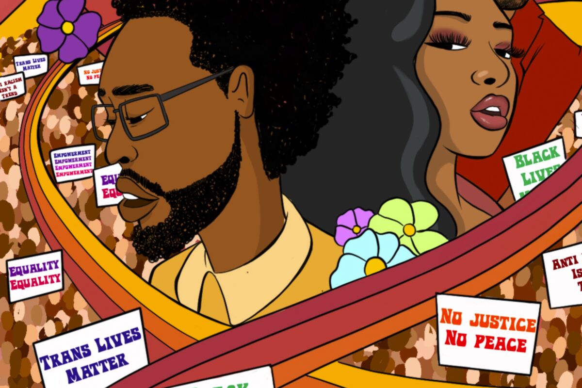 Terrace Martin and Megan Thee Stallion are depicted in an illustration.