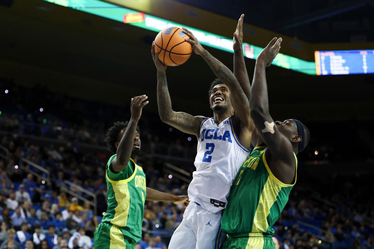 UCLA's Donovan Dent could possibly be rounding into kind simply in time for Gonzaga showdown 1 UCLA guard Donovan Dent drives to the basket against Oregon forward Dezdrick Lindsay, left, and center Ege Demir.