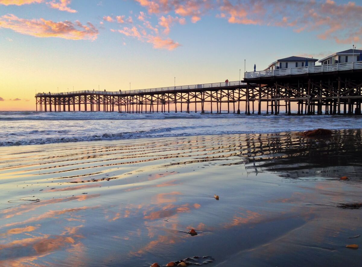 Sunset at Crystal Pier in Pacific Beach.