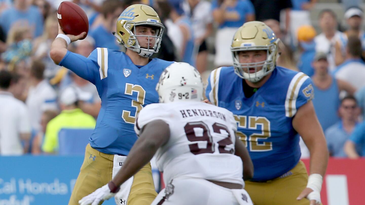 UCLA quarterback Josh Rosen throws downfield against Texas A&M in the first quarter on Sept. 3.