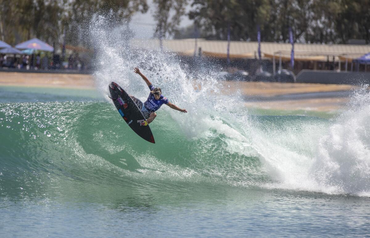 Kanoa Igarashi of Huntington Beach, shown at the Jeep Surf Ranch Pro event on June 20, took silver at the Olympic Games.