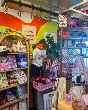 Colorful merchandise on shelves in a store