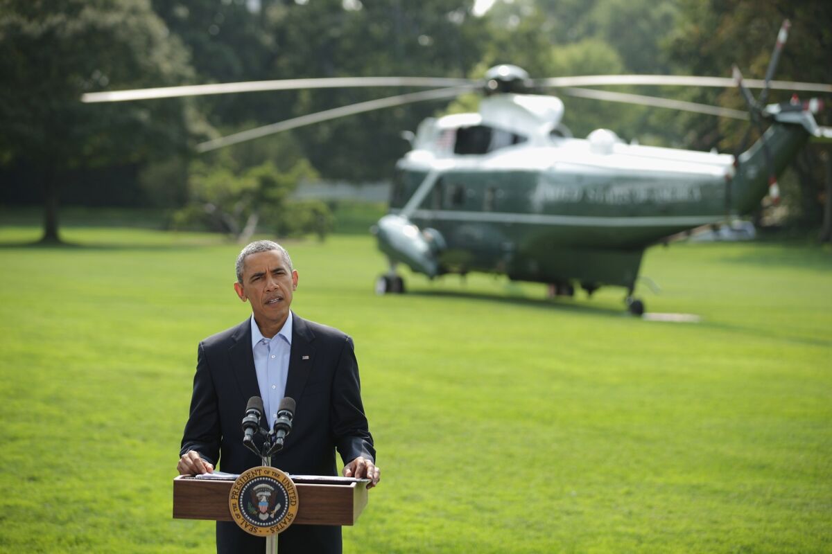 President Obama on Saturday discusses U.S. actions in Iraq before leaving for a vacation.