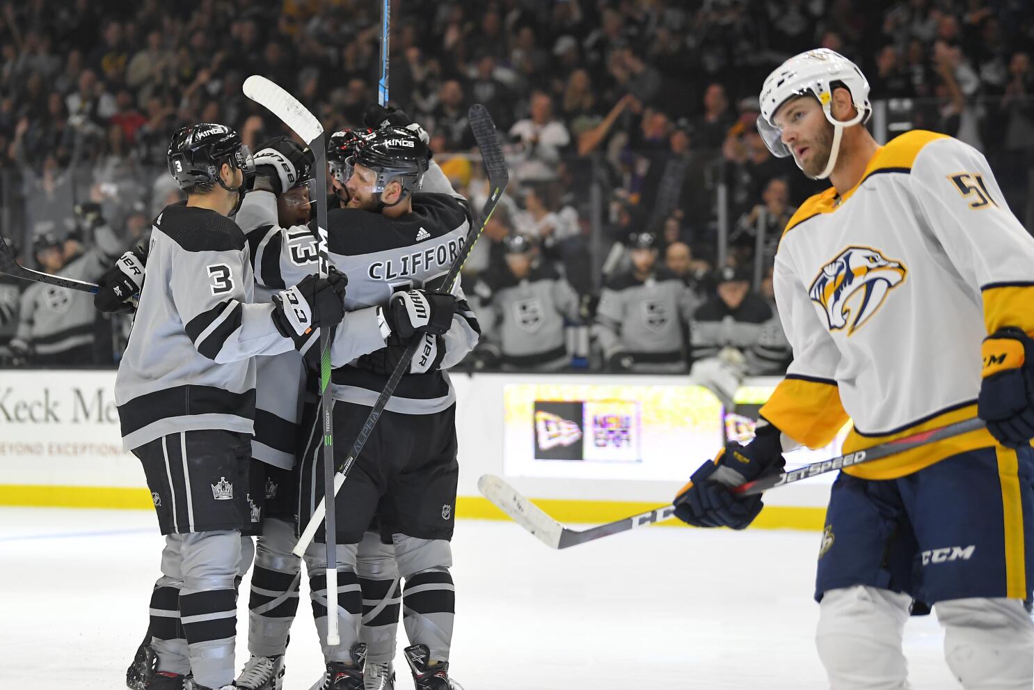 Alex Iafallo of the Los Angeles Kings takes the ice prior to the