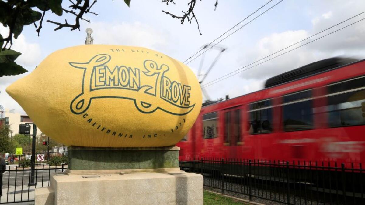 The Lemon Grove lemon sits at the intersection of Broadway and Lemon Grove Avenue.