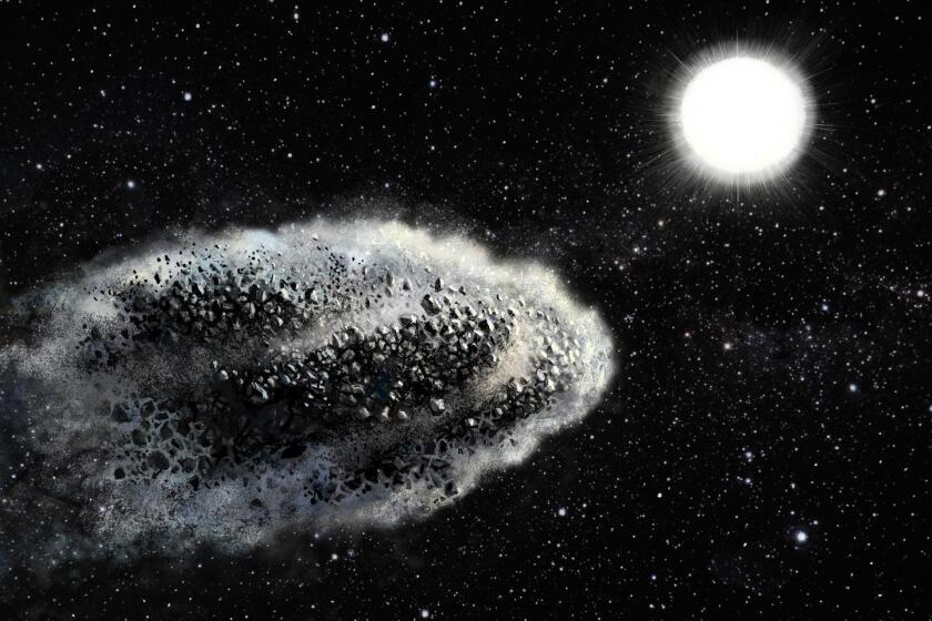 Scientists say there are fewer asteroids within 10 solar diameters of the sun than expected, and now they know why. Pictured here, an artist's impression of a near-Earth asteroid breaking apart as it nears the sun.