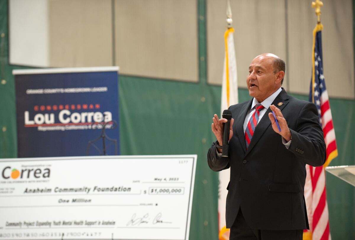 House Rep. Lou Correa presents a $1 million check to the Anaheim Community Foundation.