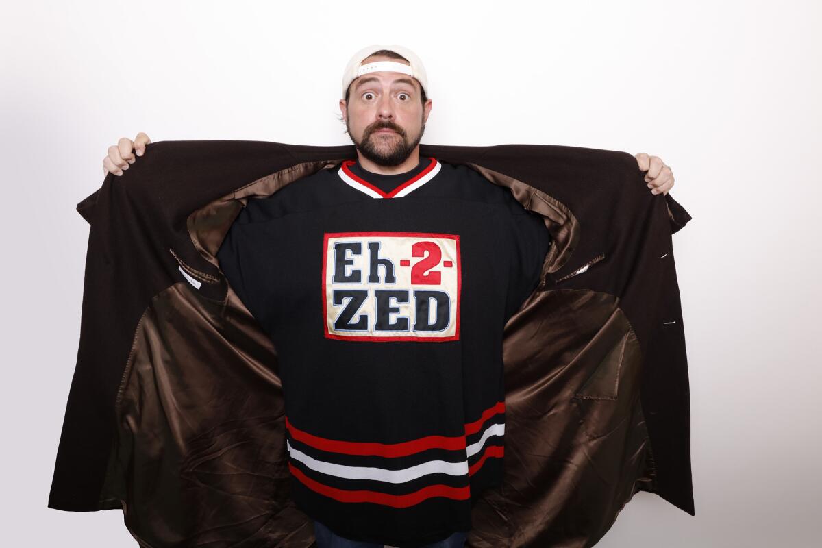 Filmmaker Kevin Smith poses for a portrait to promote the film, "Yoga Hosers," at the Toyota Mirai Music Lodge during the Sundance Film Festival on Jan. 24.