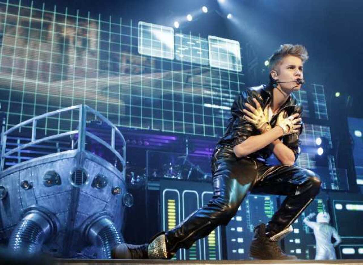 Justin Bieber onstage at Staples Center on Tuesday.