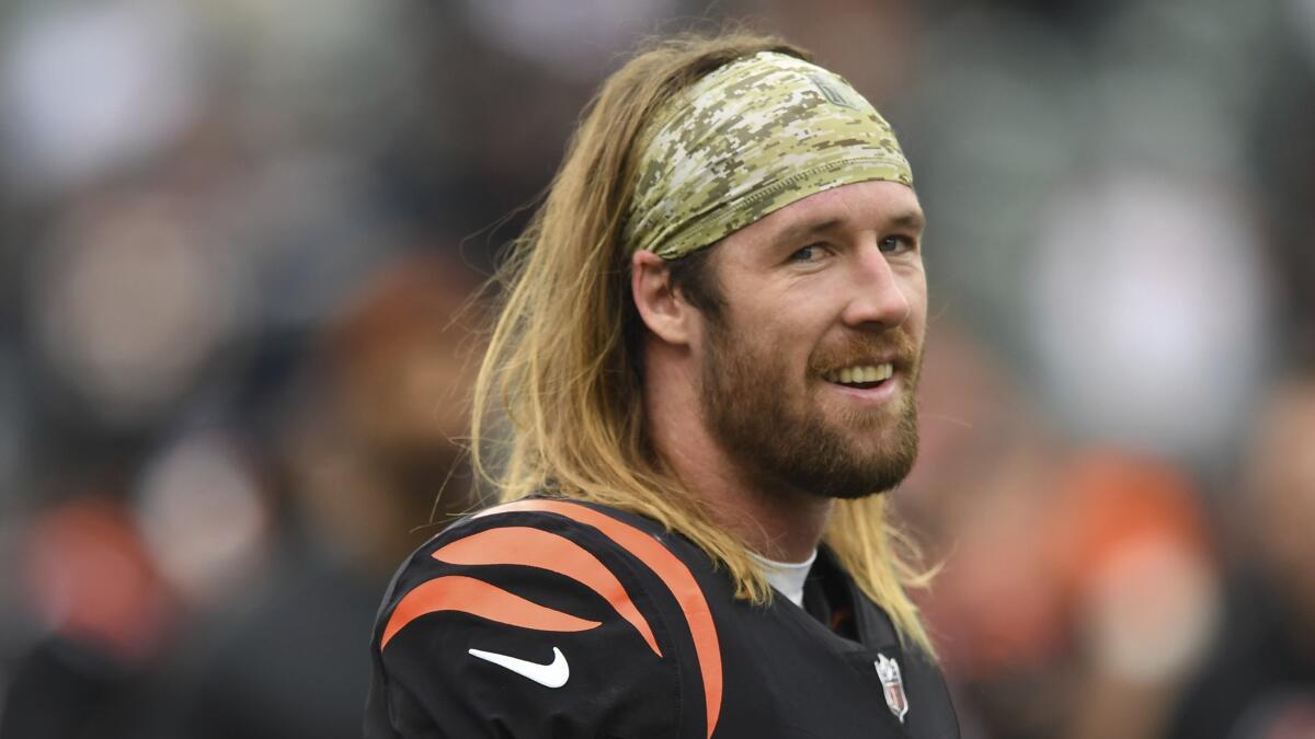 Cincinnati Bengals wide receiver Trenton Irwin (16) celebrates his  touchdown in the second half during an NFL football game against the  Cleveland Browns, Sunday, Dec. 11, 2022, in Cincinnati. (AP Photo/Emilee  Chinn