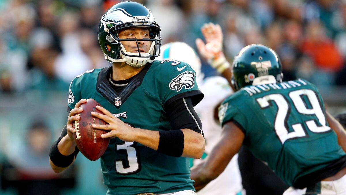 Mark Sanchez, in action against the Dolphins last week, will start at quarterback for the Eagles on Sunday.