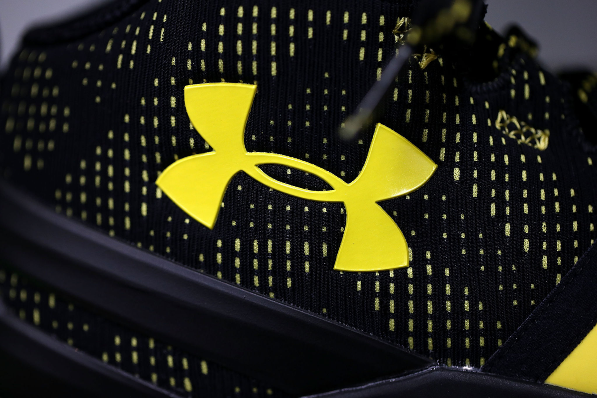 The Under Armour logo is displayed on the new Stephen Curry basketball shoe.