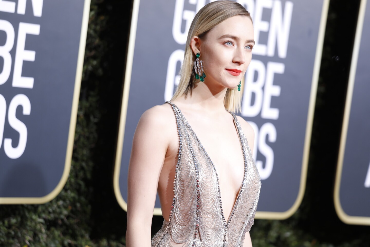 Saoirse Ronan arrives at the 76th Golden Globes at the Beverly Hilton hotel.