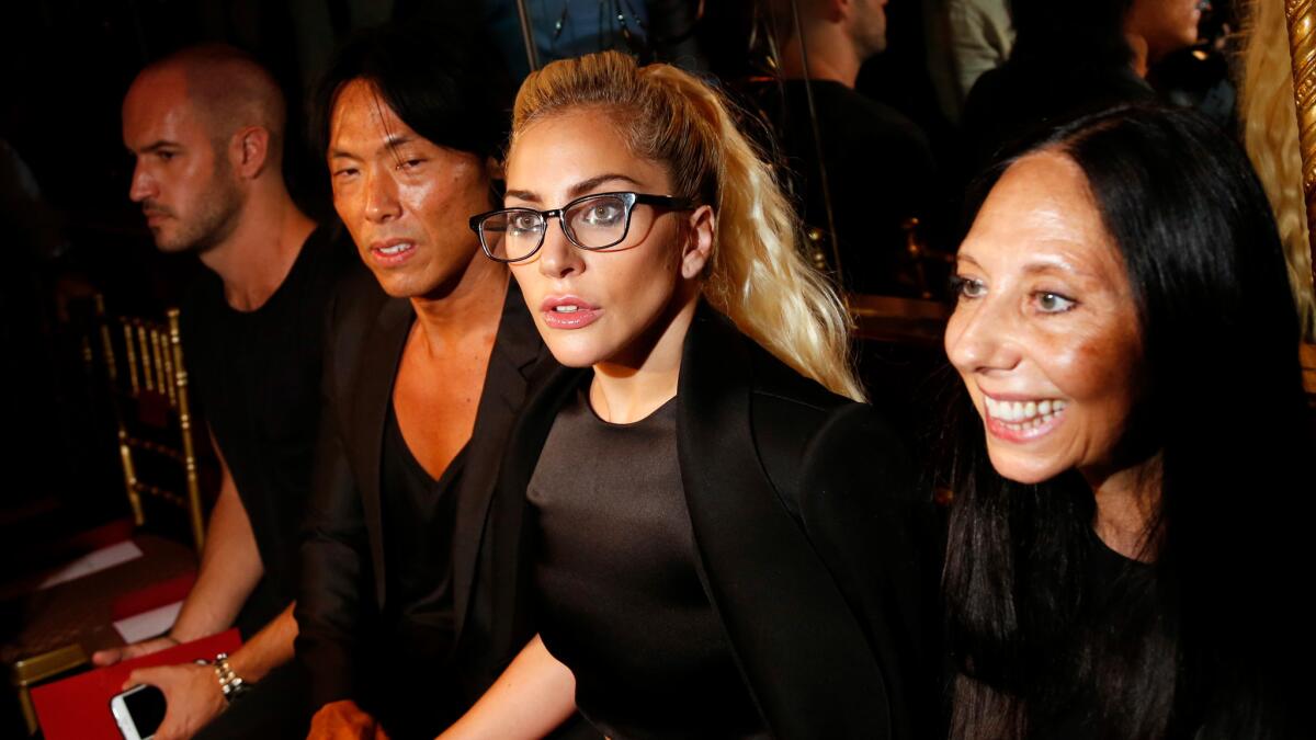 Lady Gaga, center, at Brandon Maxwell's spring/summer 2017 runway show at the Russian Tea Room on Sept. 13 during New York Fashion Week.