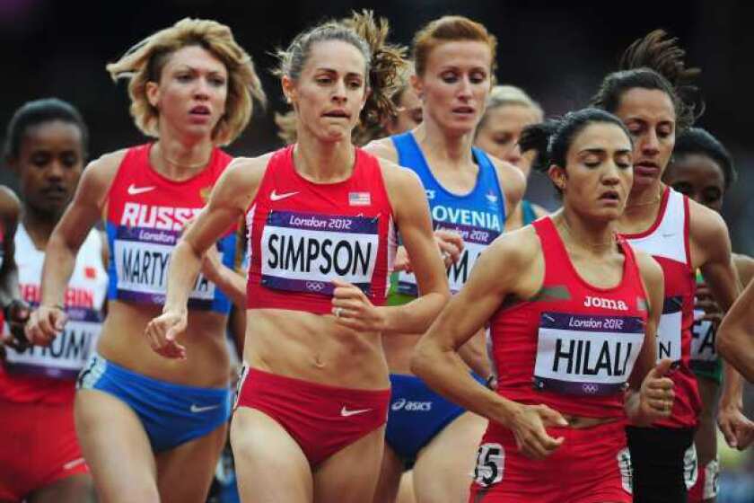 Jennifer Simpson of the United States competes in a women's 1,500-meter heat Monday.
