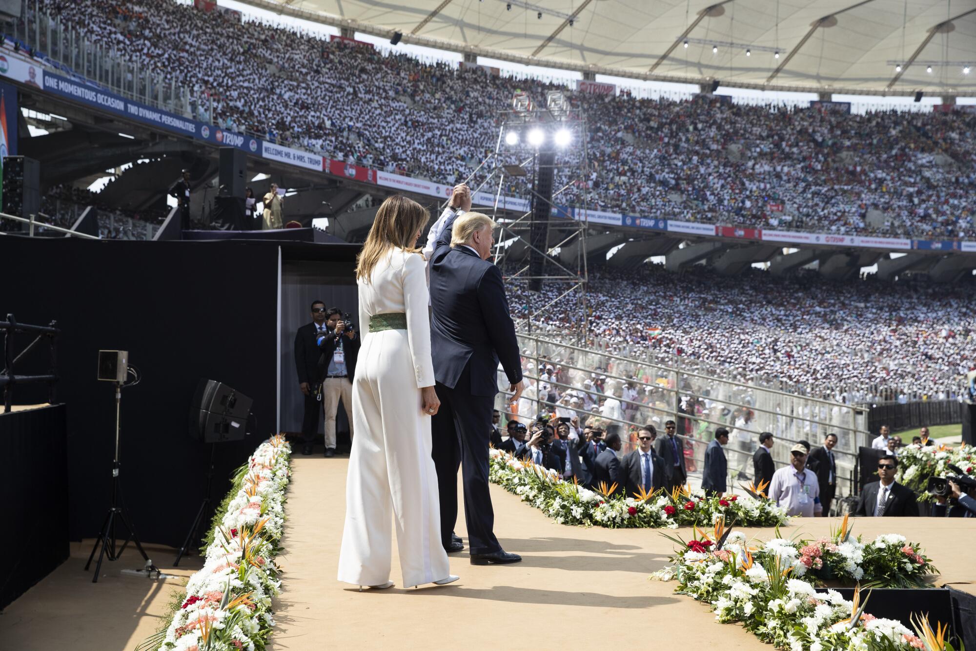 President Trump at stadium event during state visit to India