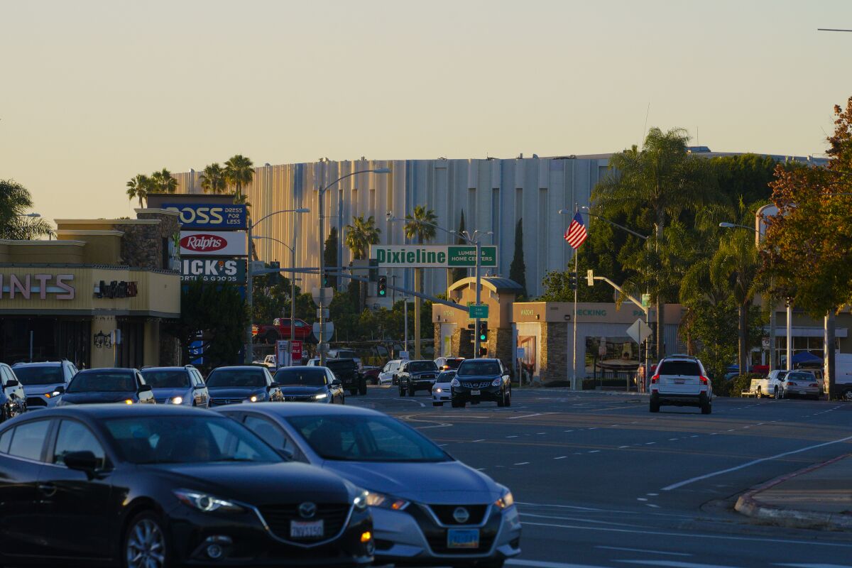 Pechanga Arena San Diego, as seen from Sports Arena Blvd. and Rosecrans Street in the Midway District.