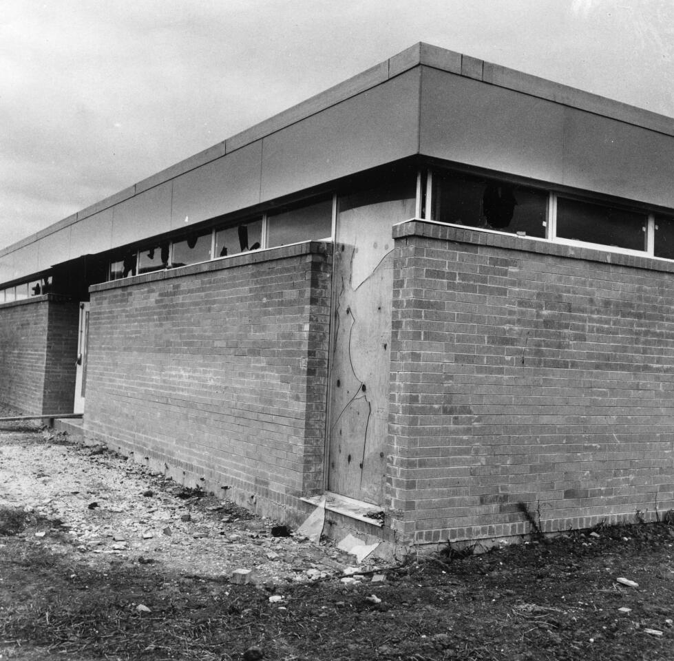 Oct. 28, 1968: Broken windows are but one example of the vandalism that has plagued the construction of the Glenside Junior High School in Glendale Heights. More than $20,000 in damage was done to the school at Fullerton and Bloomingdale roads, and the opening was delayed from September to January.
