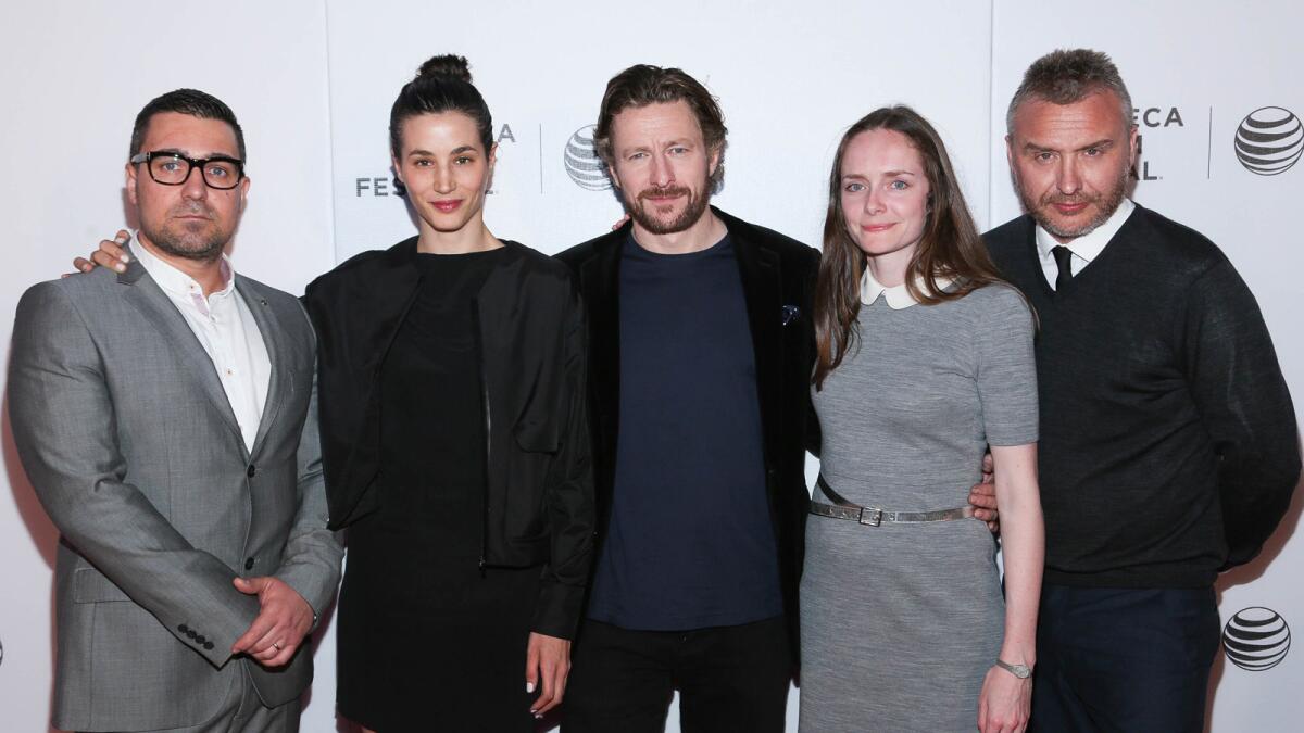 From left, Orli Shuka, Elisa Lasowski, Peter Ferdinando, producer Joanna Laurie and director Gerard Johnson attend the premiere of "Hyena" during the 2015 Tribeca Film Festival.